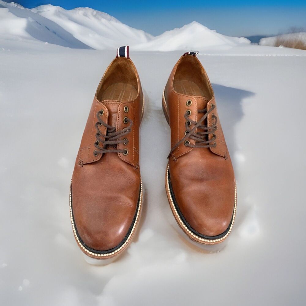 J Crew Oar Stripe Italian Shoes Leather Plain Toe Shoes Mens S 7.5